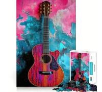 Rompecabezas Musical de Guitarra Rosa y Azul de 1000 Piezas para Adolescentes, Juguete para ejercitar la Mente, Momento de Tranquilidad, Arte, ensamblaje, Regalo de Temporada (50x75cm)