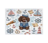 Rompecabezas náutico Boykin Spaniel Dog Navy para adultos, 300 piezas, rompecabezas de madera impresos de madera con diseño de cachorro de verano, decoraciones de patrón genial para fiestas de