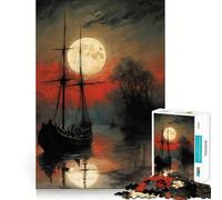 Rompecabezas Navegando bajo la Luna Llena para Adolescentes, 1000 Piezas, Juego Mental, Juguete Relajante, Corte preciso, (50x75cm)