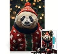 Rompecabezas navideño Acogedor de Pandas de 1000 Piezas para Adultos Juego de ingenio para relajar la Mente Bordes Afilados Regalo Premium (38x52cm)