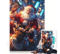 Rompecabezas navideño de 1000 Piezas de Papá Noel en su Trineo para Adultos Mejora la Memoria Divertido y Relajante Bordes Afilados Regalo navideño (38x26cm)