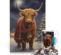 Rompecabezas navideño de 1000 Piezas para Adolescentes Vaca de Las Tierras Altas Juego Familiar decoración de Pared para Fortalecer el Amor Entre Parejas 50x75cm