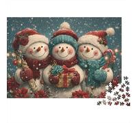 Rompecabezas navideño de 1000 Piezas: Trío de muñecos de Nieve. Tres muñecos de Nieve sosteniendo un Rompecabezas. Juego Educativo para Adultos. Difícil y desafiante.38 x 26 cm.