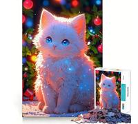 Rompecabezas navideño de Gatito Blanco para Adolescentes 1000 Piezas estimula la Mente Divertido de Corte Limpio componentes Resistentes Actividad entrañable para Compartir (50x75cm)