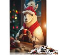 Rompecabezas navideño de Llama y café, Juegos creativos, Rompecabezas de cartón Premium para Mujeres y Hombres, Regalo de cumpleaños, 1000 Piezas (26 x 38 cm)
