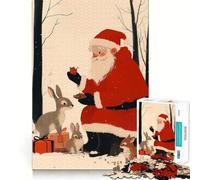Rompecabezas navideño de Papá Noel y conejitos de 1000 Piezas para Adultos Mejora la Memoria Divertido y Relajante Bordes Afilados Regalo navideño (50x75cm)