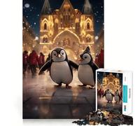 Rompecabezas navideño de pingüinos en la Ciudad para Adolescentes, 1000 Piezas, Wise Think Toy Gentle Leisure, Corte Ajustado, Lista de Deseos de Santa Claus (38x26cm)