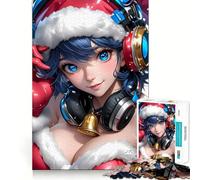Rompecabezas navideño para Adultos con diseño de Chica Anime Vestida de Papá Noel,1000 Piezas,Juego Mental,Regalo,Troquelado de Alta precisión,Actividad Relajante para Grupos en Interiores (50x75cm)