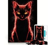 Rompecabezas Negro con Retrato de Gato Rojo Brillante para Adultos, 1000 Piezas, para Fortalecer la Memoria, Divertido, para armar, Coleccionable (38x26cm)