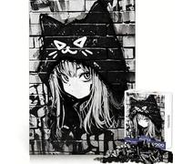 Rompecabezas Nekomimi Graffiti Negro de 1000 Piezas para Adultos, Regalos, para Mejorar la Memoria, Tiempo Libre, Arte de Pared con Corte preciso (38x52cm)