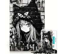 Rompecabezas Nekomimi Graffiti Negro para Adultos, 1000 Piezas, Juguete de Lógica Fuerte, Tiempo en Compañía, Bordes Transparentes, Regalo Ideal (38x26cm)