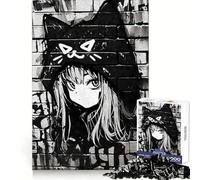 Rompecabezas Nekomimi Graffiti Negro para Adultos, 1000 Piezas, Juguete de Lógica Fuerte, Tiempo en Compañía, Bordes Transparentes, Regalo Ideal (38x26cm)