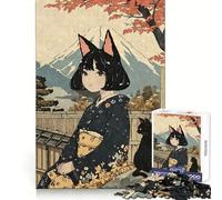 Rompecabezas Nekomusume con Estampado en Madera para Adultos, 1000 Piezas, Juguete Intelectual, Juego Relajante, Arte de Pared (50x75cm)