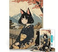 Rompecabezas Nekomusume con Estampado en Madera para Adultos, 1000 Piezas, Juguete para ejercitar la Mente, diseño de Montaje Lento, Regalo Encantador (38x52cm)