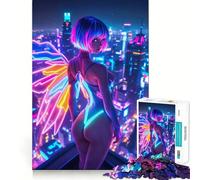 Rompecabezas Neon Angel Cyberpunk Cityscape para Adolescentes, 1000 Piezas, Juguete para ejercitar la Mente, Divertido y Relajante, Arte para armar, Coleccionable (50x75cm)