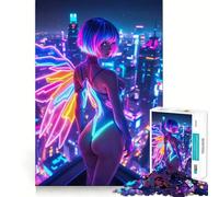 Rompecabezas Neon Angel Cyberpunk Cityscape para Adultos, 1000 Piezas, Juguete Intelectual, Juego Relajante, Arte de Pared de Calidad (38x52cm)
