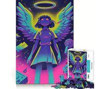 Rompecabezas Neon Angel Girl con Halo para Adolescentes, 1000 Piezas, fortalece la Memoria, Alivia la tensión, Borde Liso, Sorpresa navideña (50x75cm)
