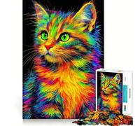 Rompecabezas Neon Cat︰ de Ojos Verde eléctrico para Adultos, 1000 Piezas, Juguete Intelectual, Juego Relajante, decoración de Pared (38x26cm)