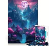 Rompecabezas Neon Cherry Blossom Oasis para Adolescentes, 1000 Piezas, Juguete de lógica Resistente, diversión compartida, Bordes Transparentes, Regalo Encantador (38x26cm)