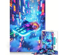 Rompecabezas Neon City Flyer de 1000 Piezas para Adultos Juguete de lógica Fina, silencioso y Divertido Bordes limpios Regalo Memorable (38x52cm)