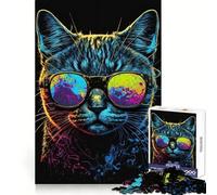 Rompecabezas Neon Cool Cat para Adultos, 1000 Piezas, Juguete para ejercitar la Mente, Tiempo de relajación, diseño, Montaje, (38x52cm)
