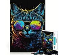 Rompecabezas Neon Cool Cat para Adultos, 1000 Piezas, para Fortalecer la Memoria, Relajante y Divertido, Regalo Ideal para Festivales (50x75cm)