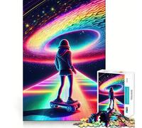 Rompecabezas Neon Cosmic Skater para Adolescentes, 1000 Piezas, Juguete de lógica Resistente, diversión compartida, Bordes Transparentes, Regalo Encantador (50x75cm)