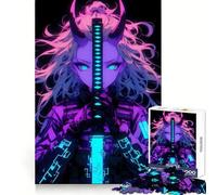 Rompecabezas Neon Cyber Oni Warrior de 1000 Piezas para Adultos Desarrolla la Capacidad Mental Tiempo de Juego Bordes precisos (50x75cm)