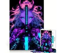 Rompecabezas Neon Cyber Oni Warrior de 1000 Piezas para Adultos Desarrolla la Capacidad Mental Tiempo de Juego Bordes precisos (50x75cm)