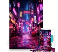 Rompecabezas Neon Cyberpunk Japan de 1000 Piezas para Adolescentes Mejora la Memoria, Reduce el estrés, decoración de Pared con Bordes Ajustados (50x75cm)