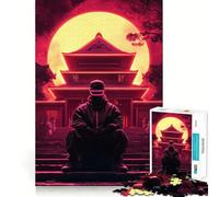 Rompecabezas Neon Cyberpunk Temple para Adultos, 1000 Piezas, Juguete de lógica Resistente, Juego Relajante, Borde Transparente, Regalo artístico (38x26cm)