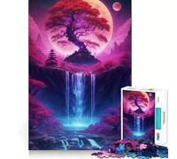 Rompecabezas neón de 1000 Piezas con diseño de árbol Cascada y bonsái Juego cognitivo Divertido Troquelado de Alta precisión aliviar el estrés (50x75cm)