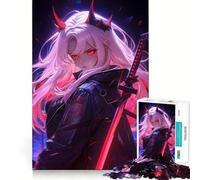 Rompecabezas Neon Demon Girl de 1000 Piezas para Adultos Juguete de lógica Resistente, antiestrés, Bordes Transparentes, Regalo Original (38x26cm)