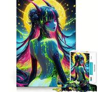 Rompecabezas Neon Demon Girl de 1000 Piezas para Adultos Juguete de lógica Resistente, antiestrés, Bordes Transparentes, Regalo Original (50x75cm)