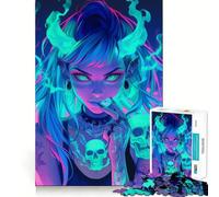 Rompecabezas Neon Demon Girl para Adultos, 1000 Piezas, Juguete para ejercitar la Mente, diversión en Interiores, Corte de precisión, Regalo navideño (38x26cm)