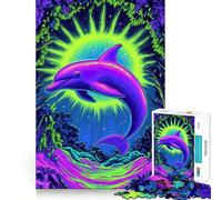 Rompecabezas Neon Dolphin Sunset de 1000 Piezas para Adultos Regalos para Mejorar la Memoria Ideal para Relajarse y Crear un Ambiente artístico (50x75cm)