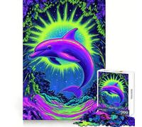 Rompecabezas Neon Dolphin Sunset de 1000 Piezas para Adultos Regalos para Mejorar la Memoria Ideal para Relajarse y Crear un Ambiente artístico (50x75cm)