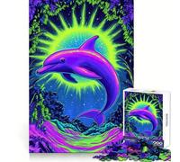 Rompecabezas Neon Dolphin Sunset para Adolescentes, 1000 Piezas, Juguete Inteligente para Jugar en Interiores, Borde Liso, colección de Arte (38x52cm)