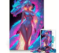 Rompecabezas Neon Dragon Woman Teenager de 1000 Piezas Recall Boost Gentle Leisure Clean Cut Santa Wish List (38x26cm)
