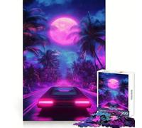 Rompecabezas Neon Drive Under The Moon de 1000 Piezas para Adolescentes, Juguete antiestrés, Bordes precisos, (50x75cm)