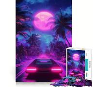 Rompecabezas Neon Drive Under The Moon de 1000 Piezas para Adolescentes, Juguete antiestrés, Bordes precisos, (50x75cm)