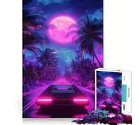 Rompecabezas Neon Drive Under The Moon de 1000 Piezas para Adultos Juguete para ejercitar la Mente Obra de Arte de Montaje Relajante y Divertida (38x26cm)