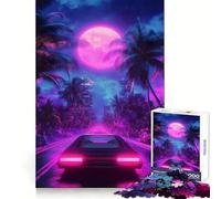 Rompecabezas Neon Drive Under The Moon para Adolescentes, 1000 Piezas, fortalece la Memoria, Alivia el estrés, decoración de Pared con Bordes limpios (38x52cm)