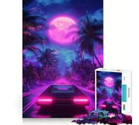 Rompecabezas Neon Drive Under The Moon para Adolescentes, 1000 Piezas, fortalece la Memoria, Alivia el estrés, decoración de Pared con Bordes limpios (38x52cm)