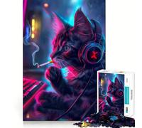 Rompecabezas Neon Gamer Cat para Adultos, 1000 Piezas, Juguete de Habilidad, Alivio de tensión, Corte preciso, Regalo preciado (38x26cm)
