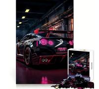 Rompecabezas Neon Garage Nissan GTR R para Adolescentes, 1000 Piezas, fortalece la Memoria, Alivia el estrés, decoración de Pared con Bordes limpios (38x52cm)