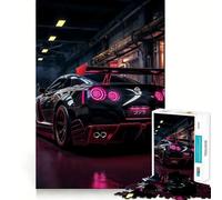 Rompecabezas Neon Garage Nissan GTR R para Adolescentes, 1000 Piezas, fortalece la Memoria, Alivia el estrés, decoración de Pared con Bordes limpios (38x26cm)