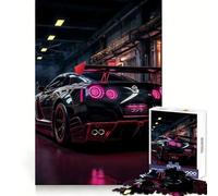 Rompecabezas Neon Garage Nissan GTR R para Adolescentes, 1000 Piezas, fortalece la Memoria, Alivia el estrés, decoración de Pared con Bordes limpios (38x26cm)