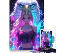 Rompecabezas Neon Girl con águila Calva para Adultos, 1000 Piezas, Juguete Intelectual, Alivio del estrés, Corte preciso, (50x75cm)
