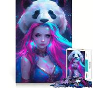 Rompecabezas Neon Girl con Panda de 1000 Piezas para Adultos Juego Inteligente, sin estrés, con patrón de Montaje y una cálida Sorpresa (38x52cm)